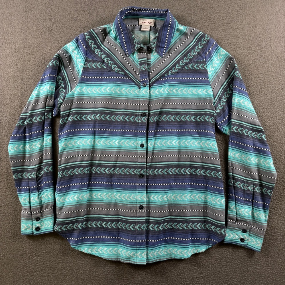 Ariat Button Down Women M Multi Southwestern Western Cowgirl Barrel Racer Top - Picture 2 of 8